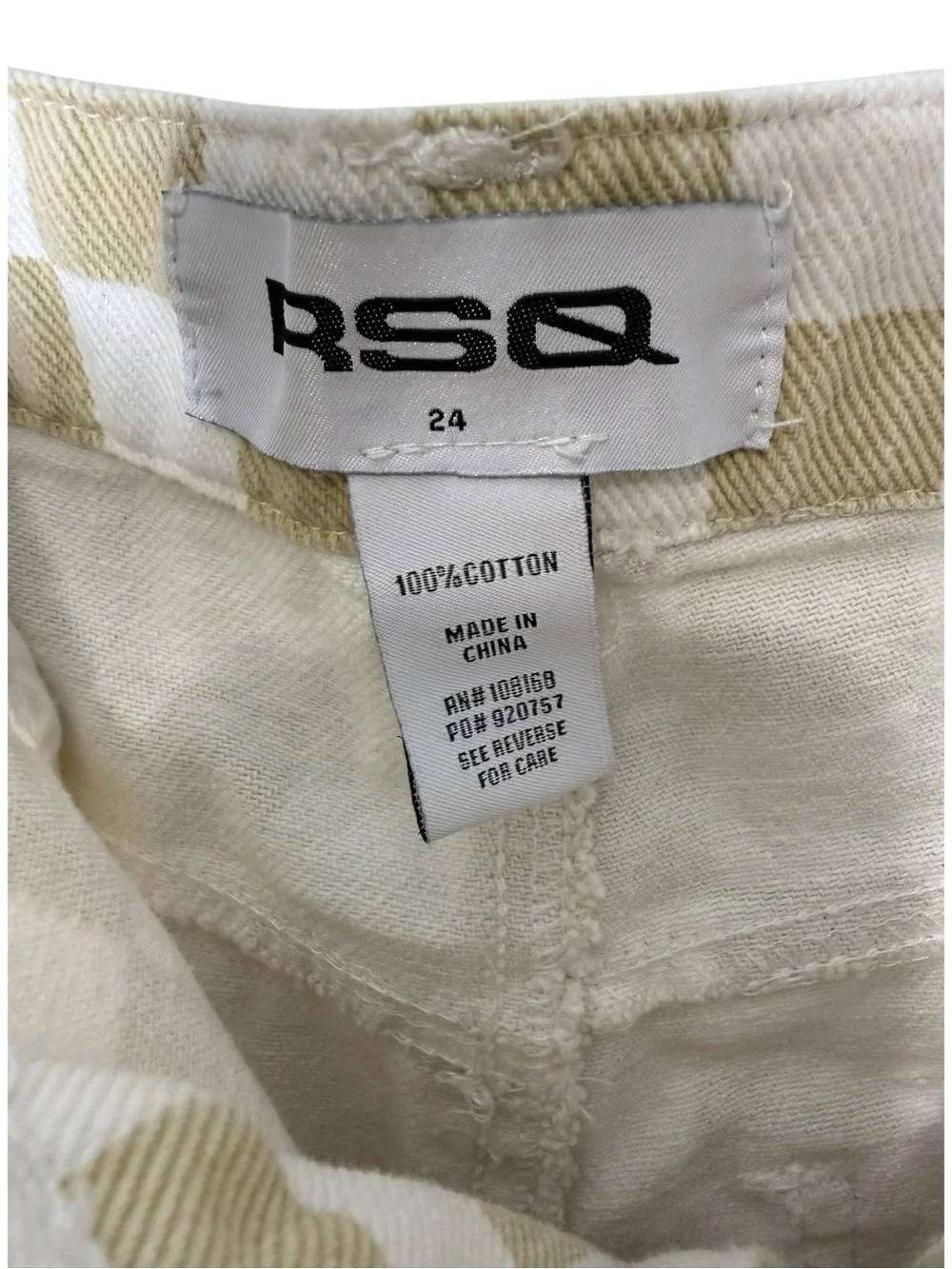 RSQ Cream & Tan Checkerboard High Rise Straight Leg Jeans Size 24